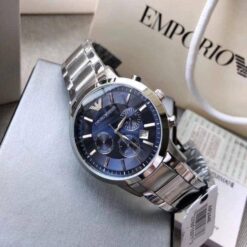 EMPORIO ARMANI CLASSIC (SILVER/BLUE) STAINLESS STEEL WATCH