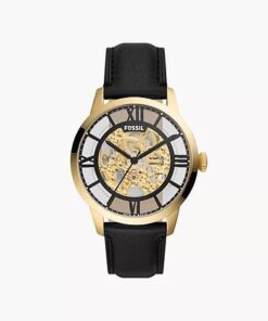 FOSSIL TOWNSMAN AUTOMATIC (BLACK/GOLDEN) AUTOMATIC LETHER WRIST WATCH